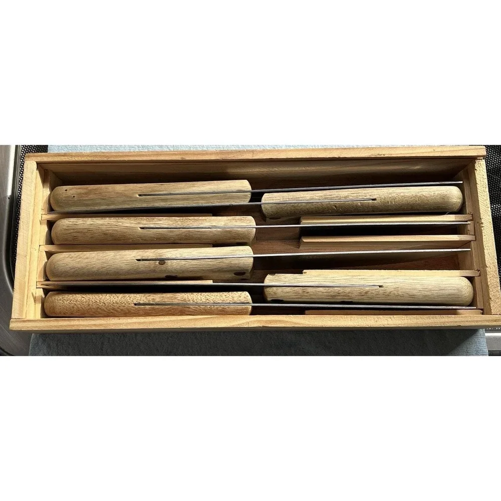 Casselman Steak Knives Set Napa Auto Parts 6 Piece Large Wooden Handle Knife